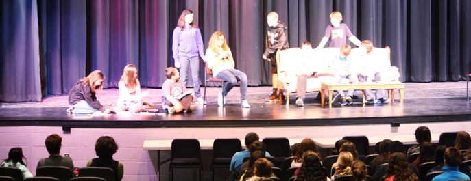 Students in Stafford Township take part in Project Aware’s dramatic presentation.