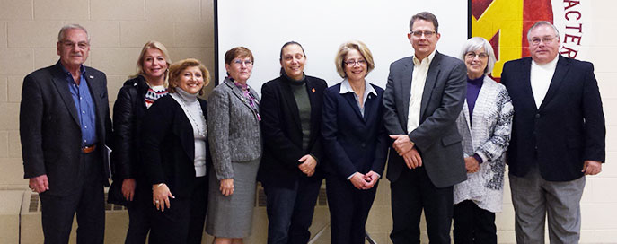 At the Jan. 28 meeting of the Morris County School Boards Association (MCSBA), the organization’s leadership and board of directors gathered for a photograph. From left to right, with their local board affiliation: Sal Azzarello, Hanover Twp.; Lisa Ellis, Madison, MCSBA vice president; Susy Golderer, Parsippany-Troy Hills; Irene LeFebvre, Boonton Town, NJSBA Board of Directors delegate; Bernadette Dalesandro, Netcong, MCSBA vice president; Karen Cortellino, Montville, MCSBA president; Paul Breda, Wharton Boro; Susan Shanik Salny, Rockaway Twp.; and Mike Scarneo, Town of Dover, MCSBA vice president. Missing from photograph, Cynthia Sokoloff, Butler; and Barry Brantner, Boonton Twp.