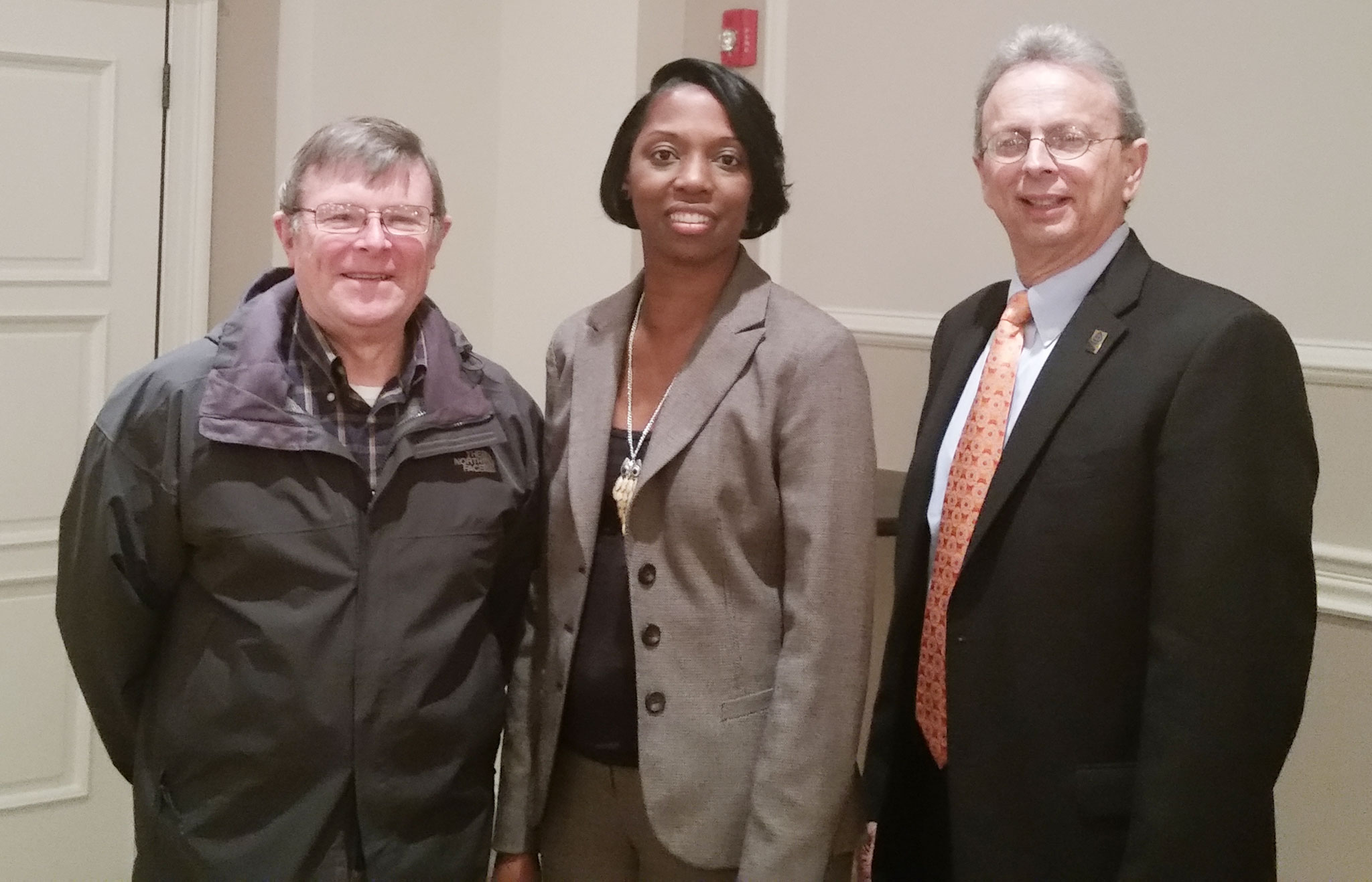 At the May 19 meeting of the Cumberland County School Boards Association (CCSBA), left to right, Mike Beatty, Millville board member and vice president, CCSBA; Michelle Kennedy, Fairfield board member and president, CCSBA; and Dr. Lawrence S. Feinsod, NJSBA executive director. 