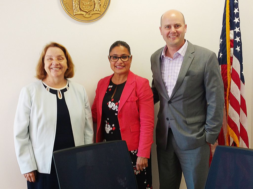 Left to right: Jonathan Pushman, NJSBA legislative advocate; Assemblywoman Annette Chaparro, (Dist. 33); and Betsy Ginsburg, Glen Ridge board president and executive director of the Garden State Coalition of Schools.