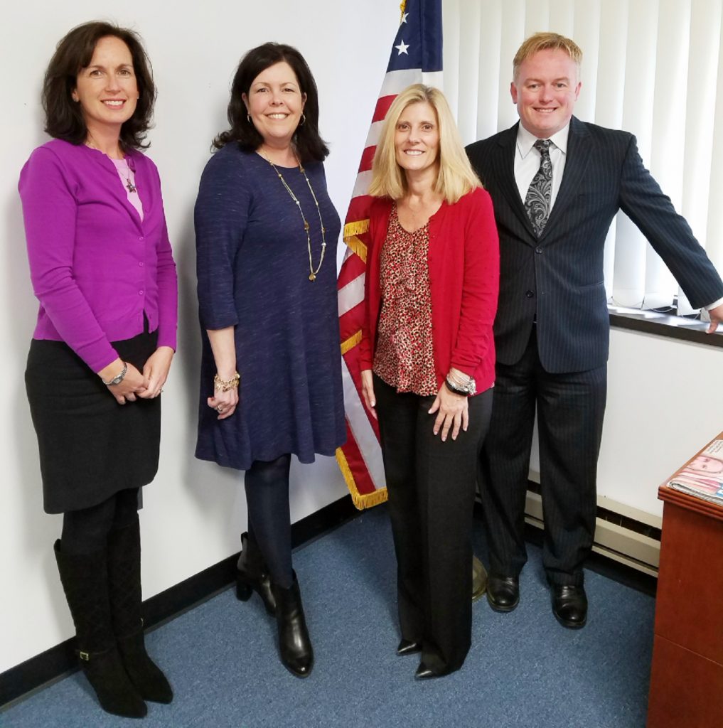 State Sen. Kristin Corrado (Leg. Dist. 40) met with local school board members recently, to discuss issues of importance to public schools. Corrado assumed office in October, filling a vacancy created when Sen. Kevin O’Toole resigned to assume a position of commissioner at the Port Authority. Pictured (L-R) are Mary Ellen Nye, Ho-Ho-Kus; Cathy Kazan, Wayne, Passaic County School Boards Association vice-president for legislation; Sen. Corrado; and Christopher Jones, NJSBA legislative advocate.
