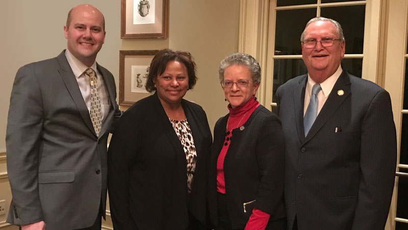 The Essex County School Boards Association met with several of the county’s legislative representatives during a recent meeting. Pictured (l-r) are Jonathan Pushman, NJSBA legislative advocate; Sandra Mordecai of West Orange, president of the Essex County School Boards Association; Assemblywoman Mila Jasey, vice-chair of the Assembly Education Committee; and Assemblyman Ralph Caputo.