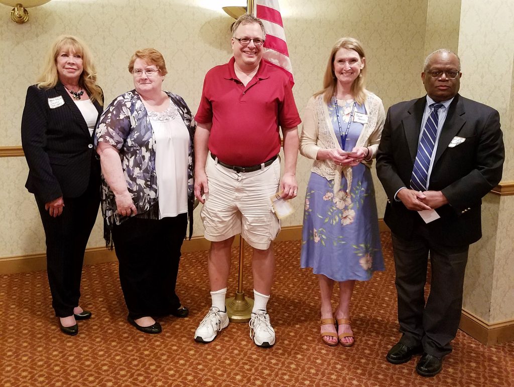A number of Middlesex County School Boards Association members were honored at a recent meeting with the 10-year milestone award, signifying 10 years of service on their local school boards. Pictured (l-r) are Debbie Boyle, South Plainfield , president of the Middlesex County School Boards Association; Sharon Schueler, Middlesex, who also received her Certified Board Leader certificate from NJSBA’s Board Member Academy; Den Benderly, Metuchen; Evelyn Spann, Cranbury; and Arthur Robinson, South Brunswick.