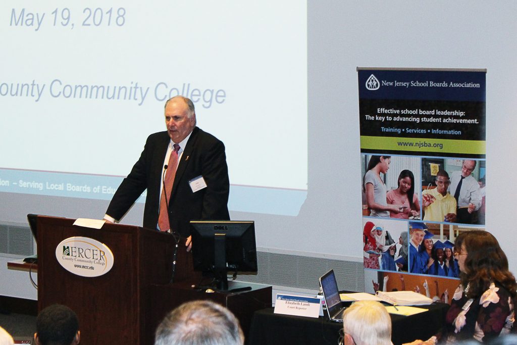 NJSBA President Daniel T. Sinclair presided over the semi-annual Delegate Assembly, held on May 19 at Mercer County Community College.