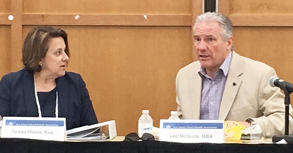 On June 8, NJSBA’s Spring School Law Forum was held. Among the presenters were Teresa Moore, Riker Danzig; and Leo McGuire, retired Bergen County sheriff and currently director of risk management/strategy at iLearn Schools, Inc. They spoke on school security. 
