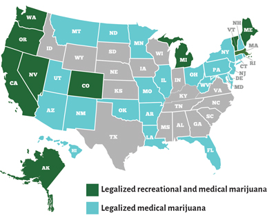 Marijuana legalization status across the country