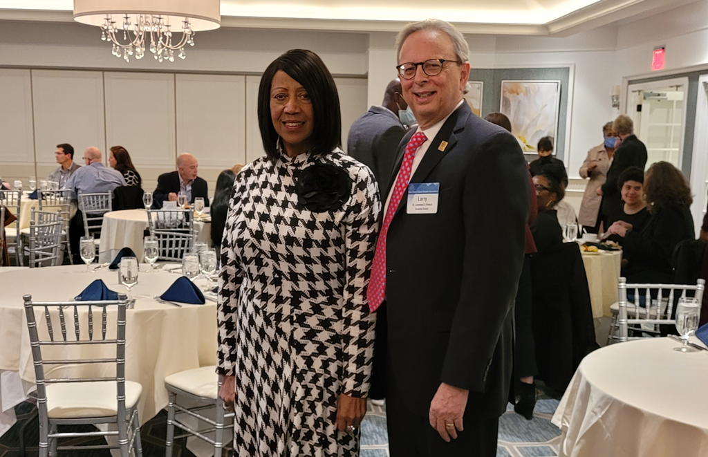 Sheila Oliver, lieutenant governor of New Jersey, spends some time with Dr. Lawrence S. Feinsod, executive director of the New Jersey School Boards Association.