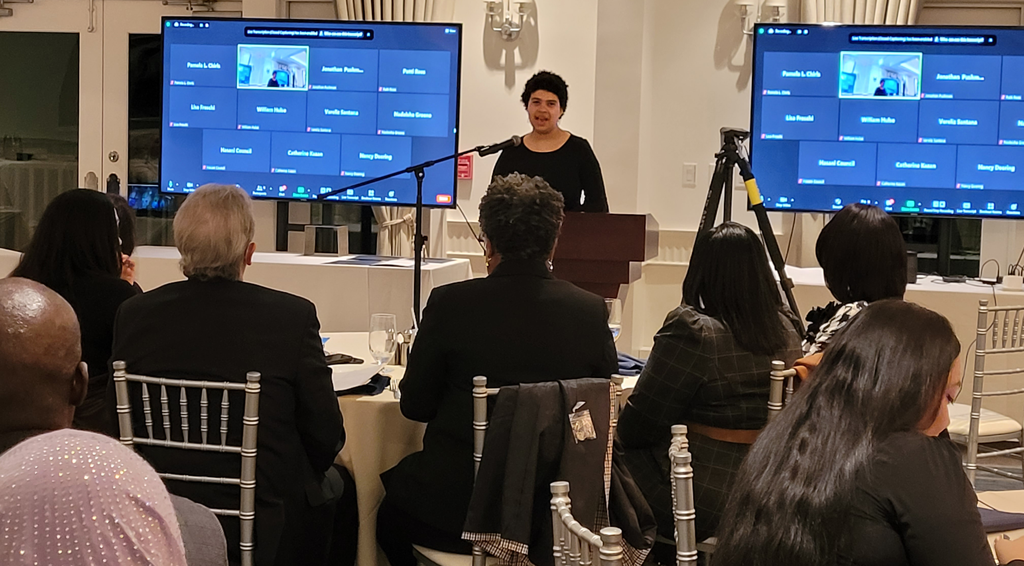 Maura Baker, a student at West Orange High School and the student representative to the New Jersey Board of Education, speaks to attendees at the Nov. 10 meeting.