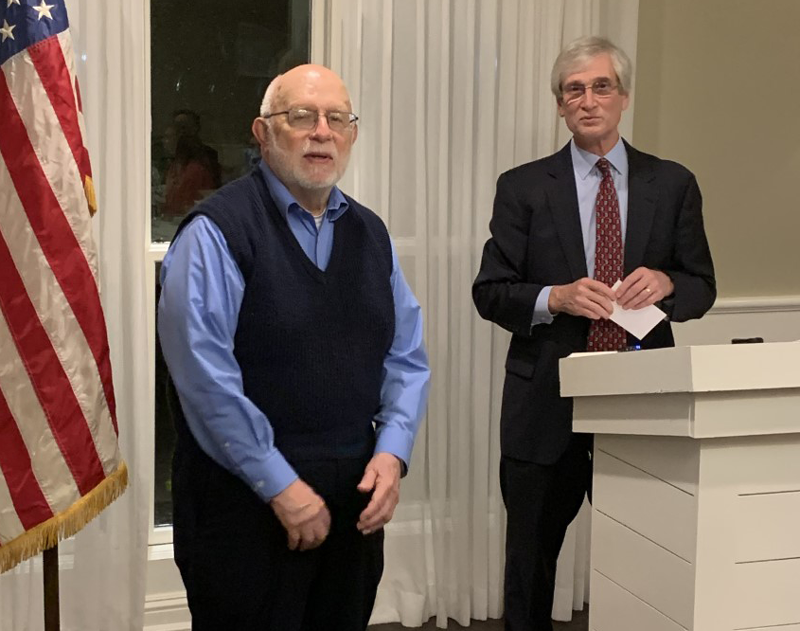 William Robinson (left) is recognized for 30 years of service on the Mount Olive School District Board of Education at the Morris County School Boards Association meeting Nov. 18. Ray Pinney (right), director of county activities and member engagement at NJSBA, was on hand to honor Robinson for his service.
