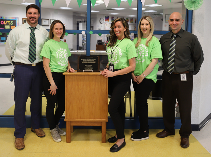 Green Team from left: Assistant Principal Shawn Levinson, teachers Cheryl Konopak, Shaina Brenner and Jessica Fioretti and Principal Michael Burgos. The team is also assisted by District Energy Education Specialist John Blair, who is not pictured.