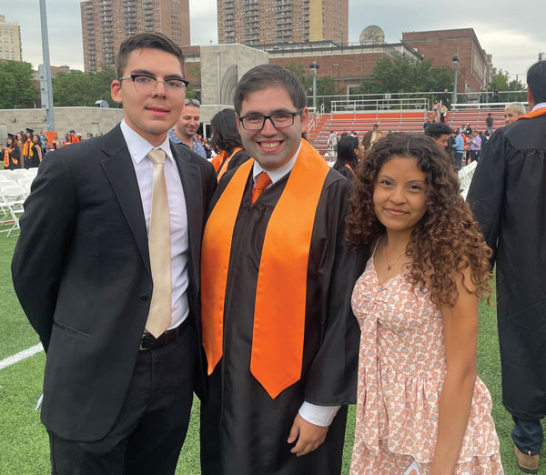 Left to right: Bradley Manso, a student representative on the West New York Board of Education; Adam Parkinson, board president; and Ashley Escano, also a student representative on the board.