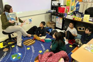 Elisa Meranchik does a read-aloud with her Backstop students at Franklin Elementary School, part of Bloomfield Public Schools.