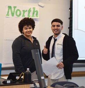 Two participants at a New Jersey Future Educators Association conference held at The College of New Jersey in January 2023. The conference included a breakout session on leadership.