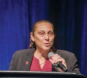 Bernadette Dalesandro, the NJSBA’s 2023-2024 School Board Member of the Year, speaking at Workshop 2023 in Atlantic City.