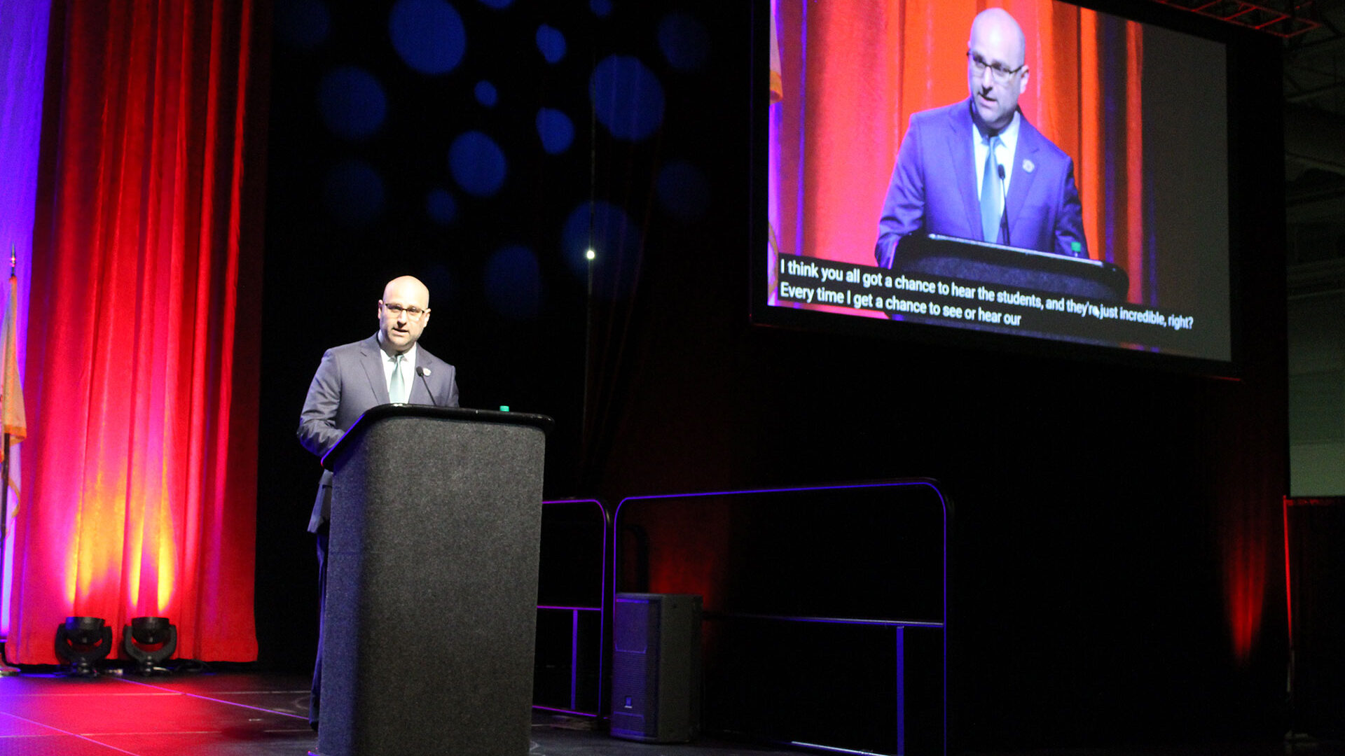 Commissioner of Education Kevin Dehmer giving a keynote address at workshop 2025