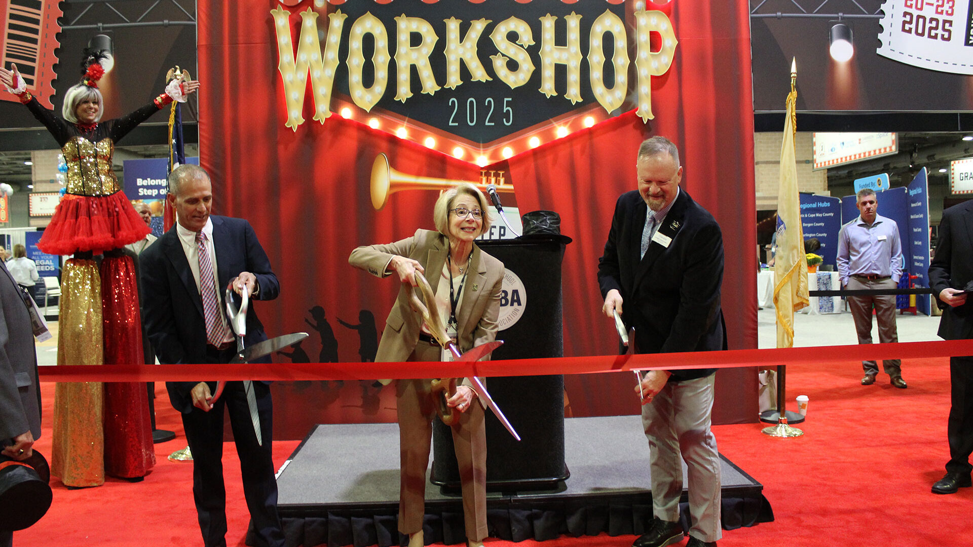 NJSBA, NJASA and NJASBO presidents cutting the ribbon at workshop 2025 opening ceremony