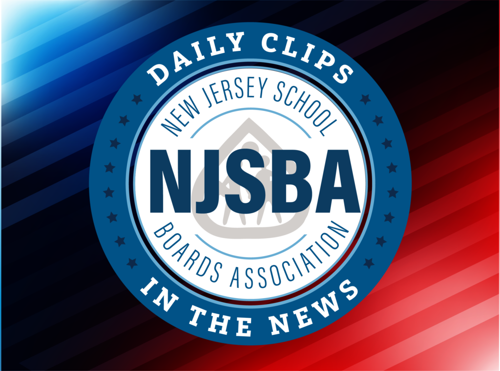 Daily clips graphic with a blue and red gradient abstract striped background