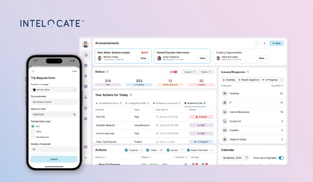 screenshot of a cellphone and desktop view of itelocate application