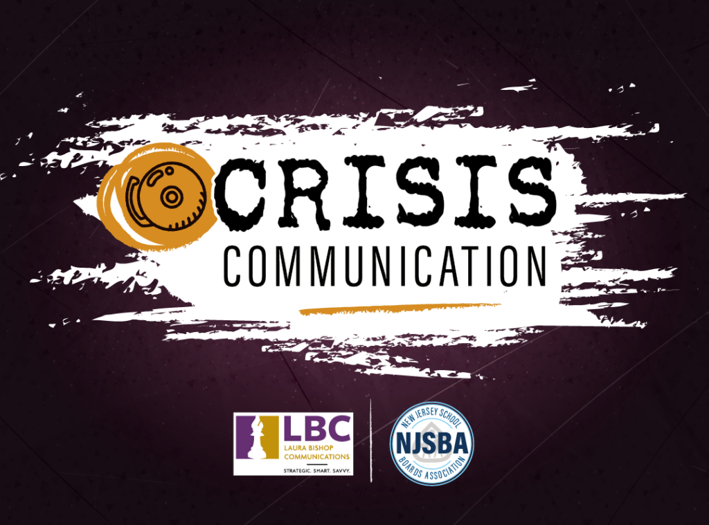 static tv background with Crisis Communication text overlaid with LBC and NJSBA logos