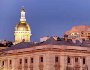 View of the New Jersey State house and dome in Trenton at night