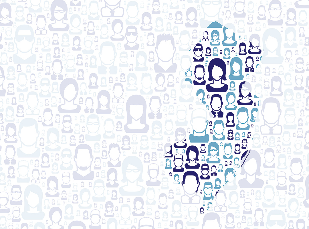 dark and light blue pattern of faceless heads behind a transparent white overlay. The state of new jersey shape is cut out revealing the background.